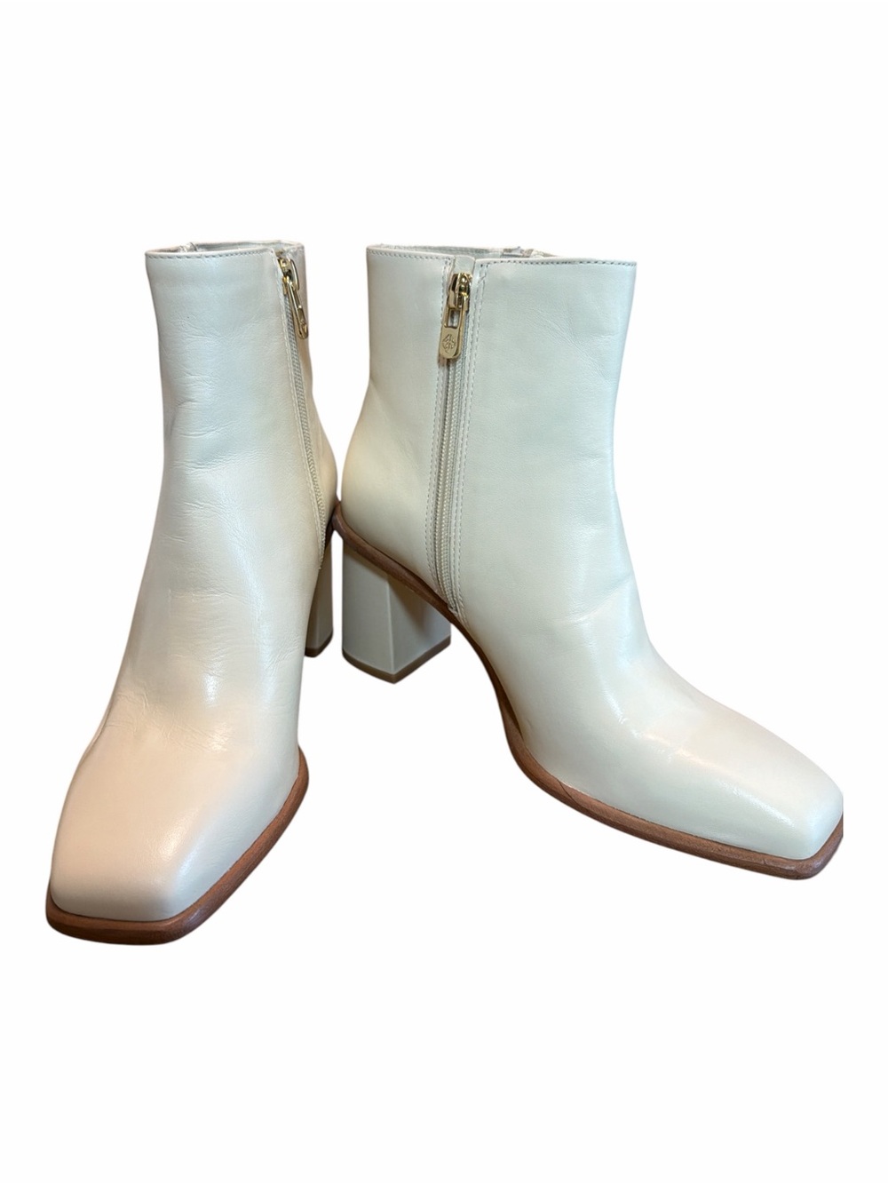 Antonio Melani Ivory Leather Square Toe Block Heel Ankle Boots Size 7